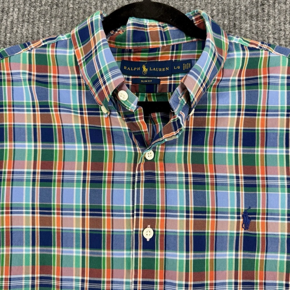 Polo Ralph Lauren Men's Large Slim Fit Plaid Button Shirt Cotton Preppy
